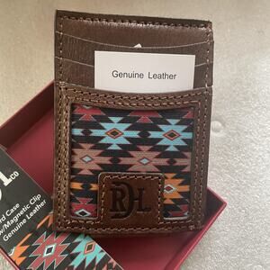 Red Dirt Hat Co Card Case Adult Brown Aztec Genuine Leather Magnetic Clip Wallet